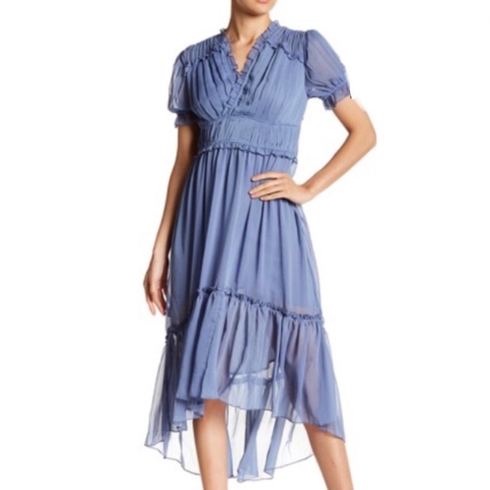Romeo & Juliet Romantic Cornflower Blue Sheer Ruffled  Whimsigoth Maxi Dress
